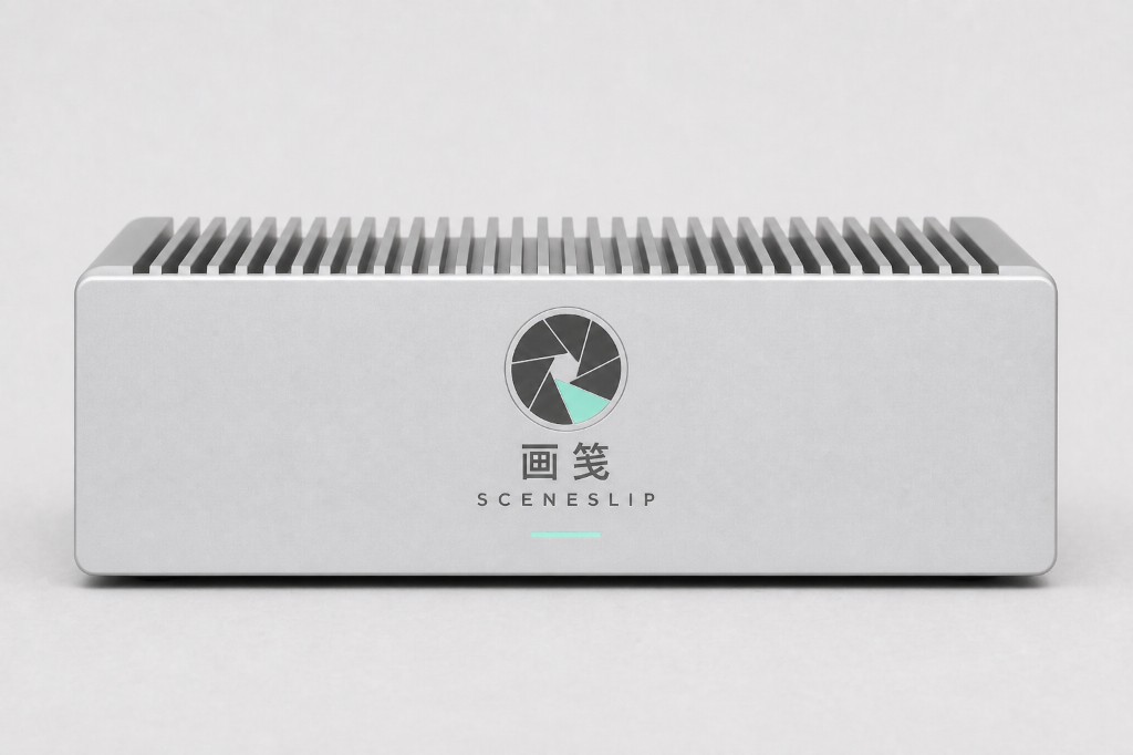 画笺盒子正面：光圈标识、画笺 SCENESLIP、薄荷状态灯